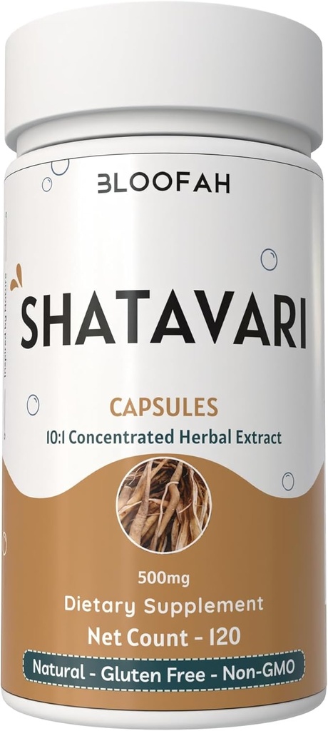 Shatavari Capsules 500mg-$ Extrait concentré 10:1 Aspergus racemosus Supplément à base de plantes racines non-OGM, sans gluten, formule à base de plantes traditionnelles (120 Nombre (paquet de 1))