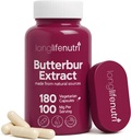 LongLifeNutri Butterbur Extract 100mg - Extrait de racine de Petasites Hybridus, 180 capsules végétariennes, 6 mois d'approvisionnement, complément biologique pour le confort de la tête et le calme neuronal, certifié GMP, fabriqué aux États-Unis