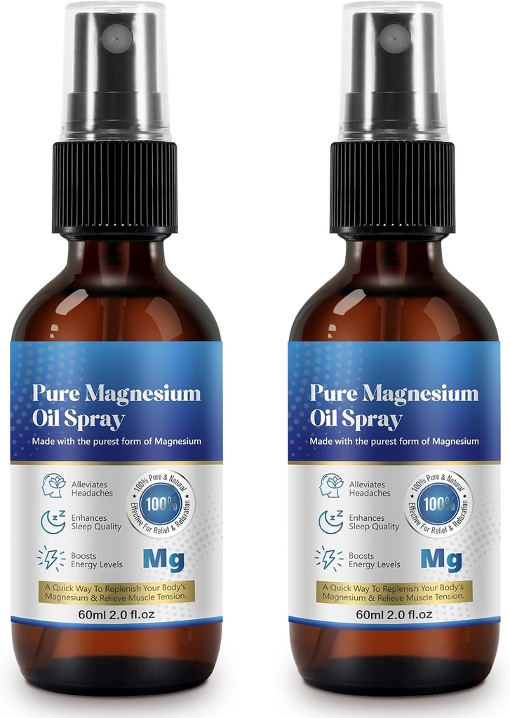 Pulvérisateur d'huile de magnésium 2 Fl Oz générique - Pure et biologique - Magnésium à haute concentration - Non-OGM, sans gluten - Facile à absorber - 2pc