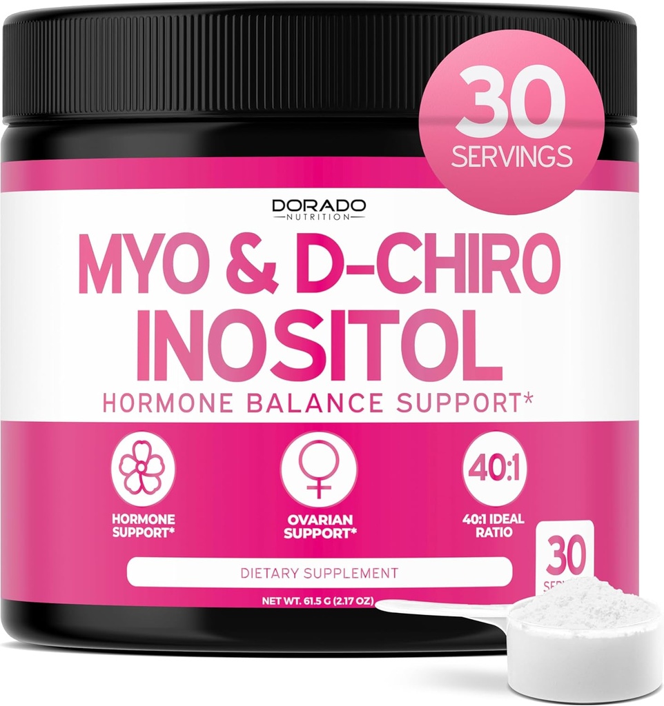 Myo-Inositol et D-Chiro Inositol supplément poudre (2050mg par portion idéale 40:1 rapport Myo Inositol, 30 jours d'approvisionnement) pour l'équilibre hormonal pour les femmes et la santé ovarienne - tiers testé, végétalien et USA fait