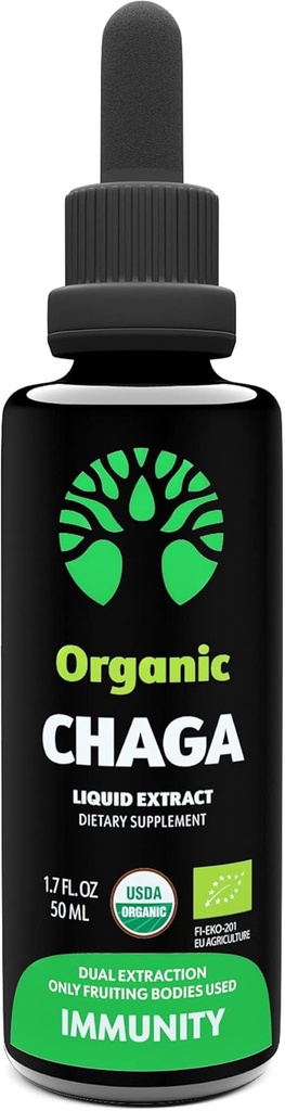 LOOV Organic Chaga Tincture – 50 Servings – Fruiting Bodies Only – Antioxidant & Immune Support