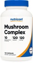 Supplément complexe de champignons Nutricost, 120 capsules pour 120 portions par bouteille - 10 mélanges de champignons (comprend Reishi, Maitake, Shiitake, Lion's Mane, et plus) - Non-OGM et sans gluten