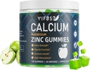 Calcium Magnesium Zinc Gummies 600mg with Vitamin D3 K2, 120 Gummies Plant Based Sugar-Free Calcium Gummies High Absorption Complex Calcium Supplement 70+ Trace Minerals for Bone Strength, Vegan
