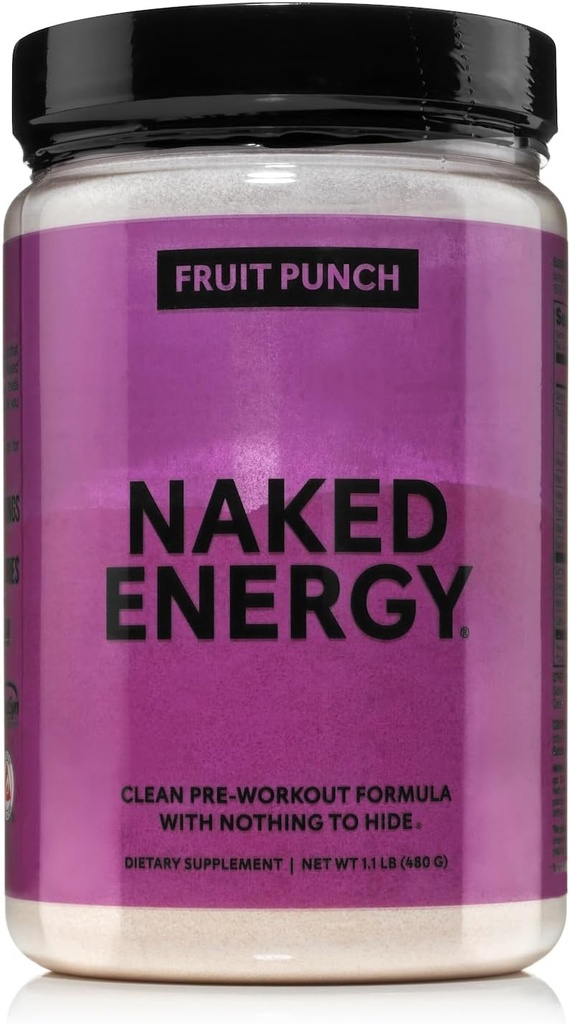 NAKED Fruit Punch Energy - Supplément de préentraînement propre pour les hommes et les femmes, Vegan Friendly, No Added Sweeteners, Colors or Flavors - 30 portions