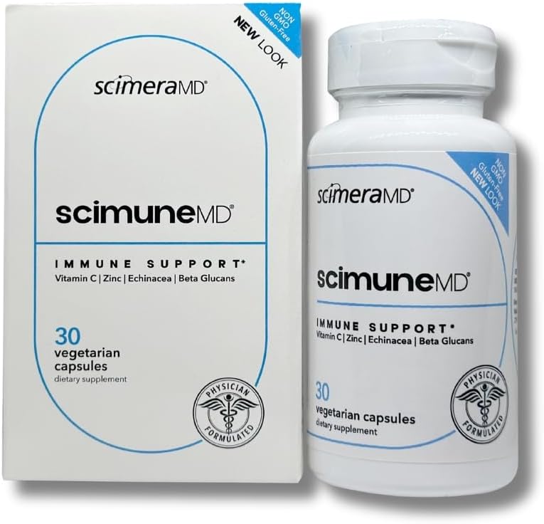 ScimeraMD® Scimune Supplément de support immunitaire avec Zinc, Quercetin, Echinacea et Wellmune® Beta Glucan, 30 CT
