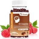 Gummies de champignons sans sucre, Gummies de champignons avec la Mane de Lion - Focus Energy Immune Support-Flaveur de framboises 60ct