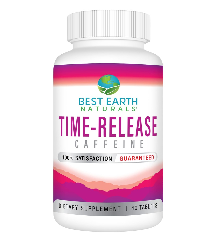 Meilleur temps de sortie de caféine Earth Naturals avec L-Tyrosine, Vitamine B6, Vitamine B12, Thiamin & More - Supplément énergie pour les femmes et les hommes - 40 Compte