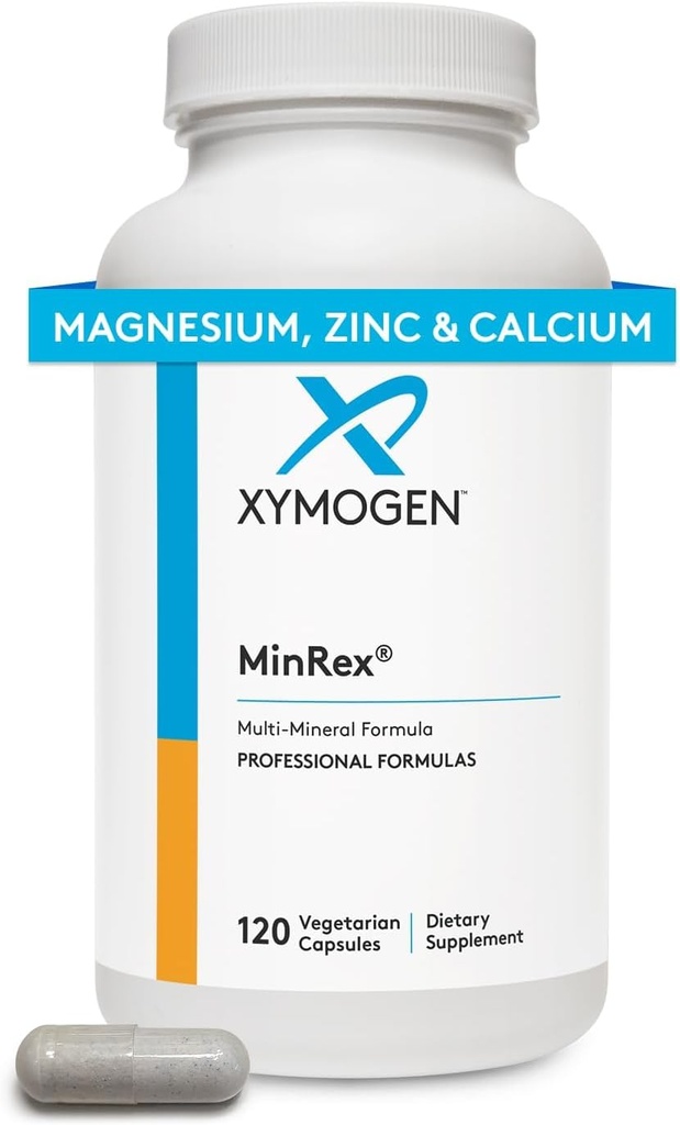 Suppléments multi-minéraux XYMOGEN Calcium, zinc de magnésium MinRex - avec l'iode, le sélénium et le potassium pour soutenir la régénération minérale + nutrition sportive (120 capsules sans soja, sans gluten et sans lait)