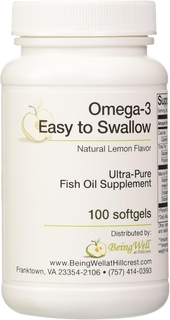 Omega-3 'Easy to Swallow' Supplément à l'huile de poisson ultra-pure Saveur de citron naturel 100 Softgels