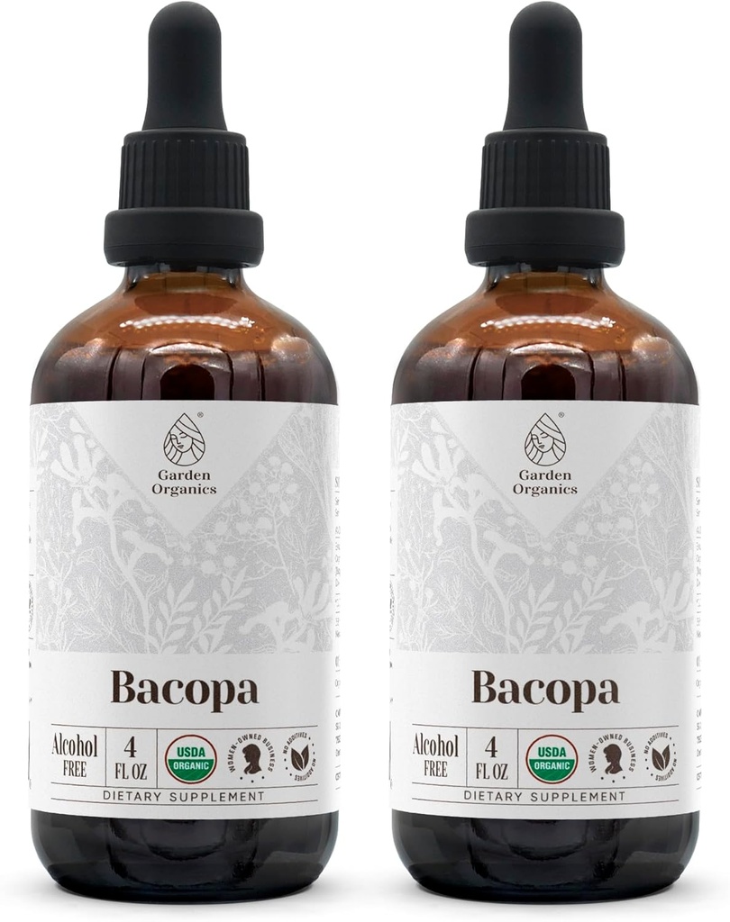 Bacopa USDA Organic (en anglais seulement) Extrait sans alcool, gouttes de plantes biologiques, supplément, relaxation, effet cognitif positif.
