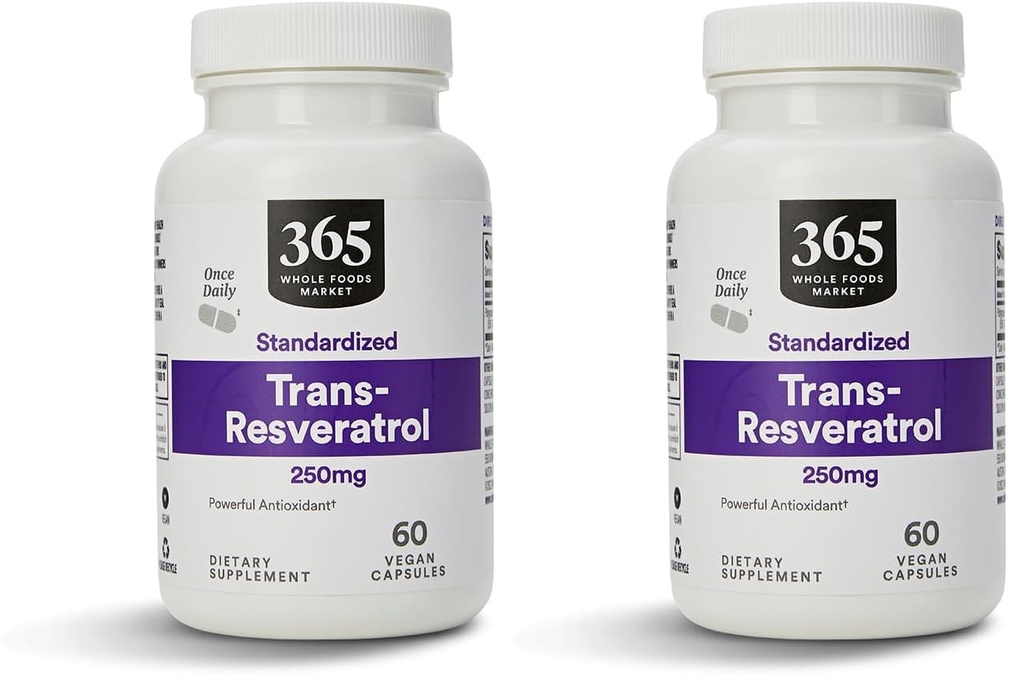 Marché des aliments entiers, Transresveratrol 250Mg, 60 Capsules Vegg (paquet de 2)