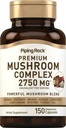 Piping Rock Mushroom Complex Capsules de 150 pilules Supplément d'extrait d'herbes 8 en 1 Mélange avec la Mane du Lion, Reishi, Shiitake, Maitake