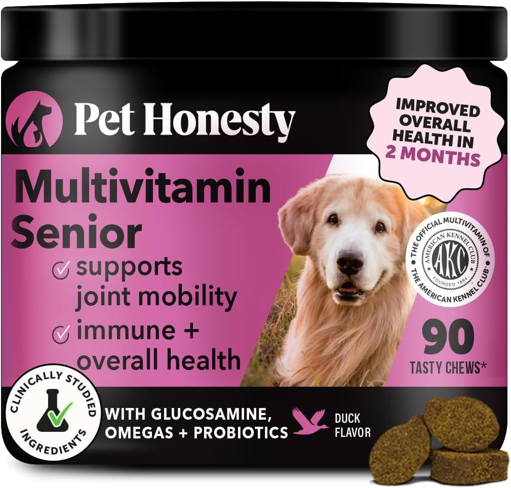 Multivitamine de chien senior - Vitamines essentielles de chien et suppléments - Glucosamine, Probiotiques, Oméga Huile de poisson pour chiens Santé et coeur- Chiens Vitamines Fournitures de santé (Victime 90 ct)