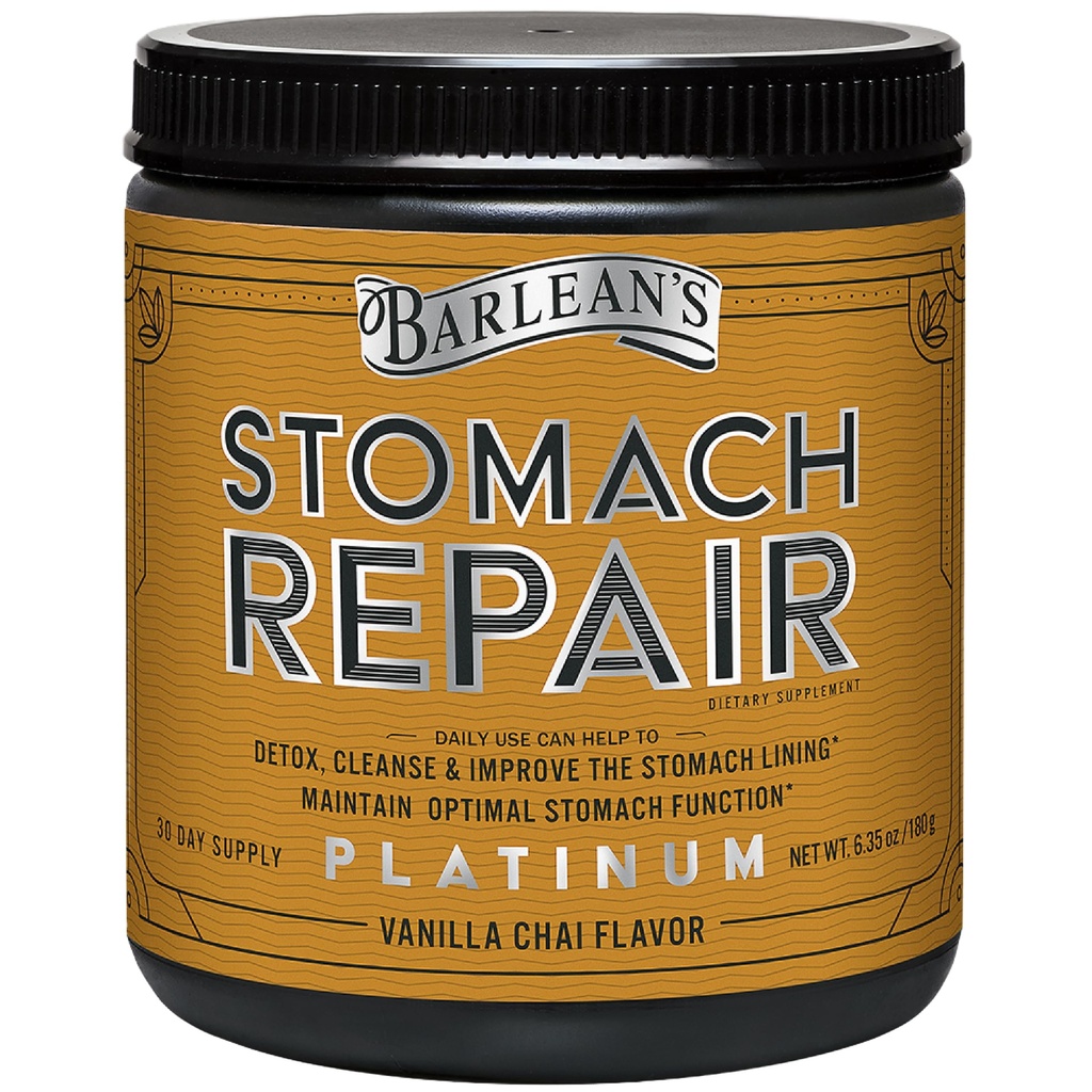 Barlean's Stomach Repair Gut Health Powder Supplément, Fibre et Suppléments de soutien digestif Mélange pour désintoxication et nettoyage, Vanilla Chai Drink Mix, 6,35 oz