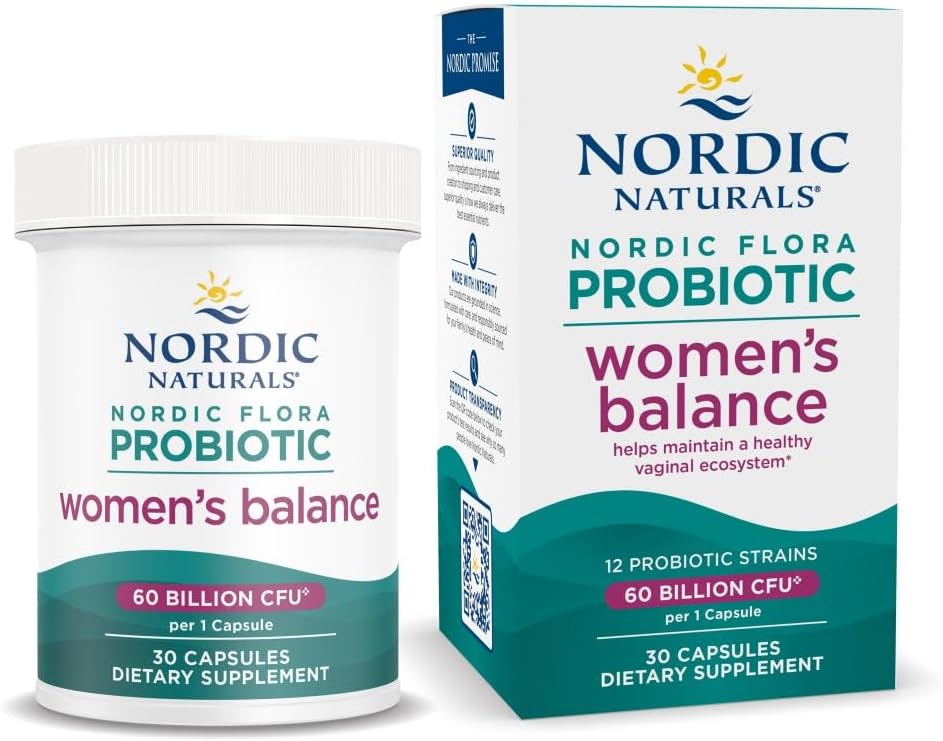 Nordic Naturals Nordic Flora Probiotic Women's Balance - 30 capsules - 12 souches probiotiques avec 60 milliards de cultures - Soutien intestinal, santé vaginale - Vegan - 30 portions