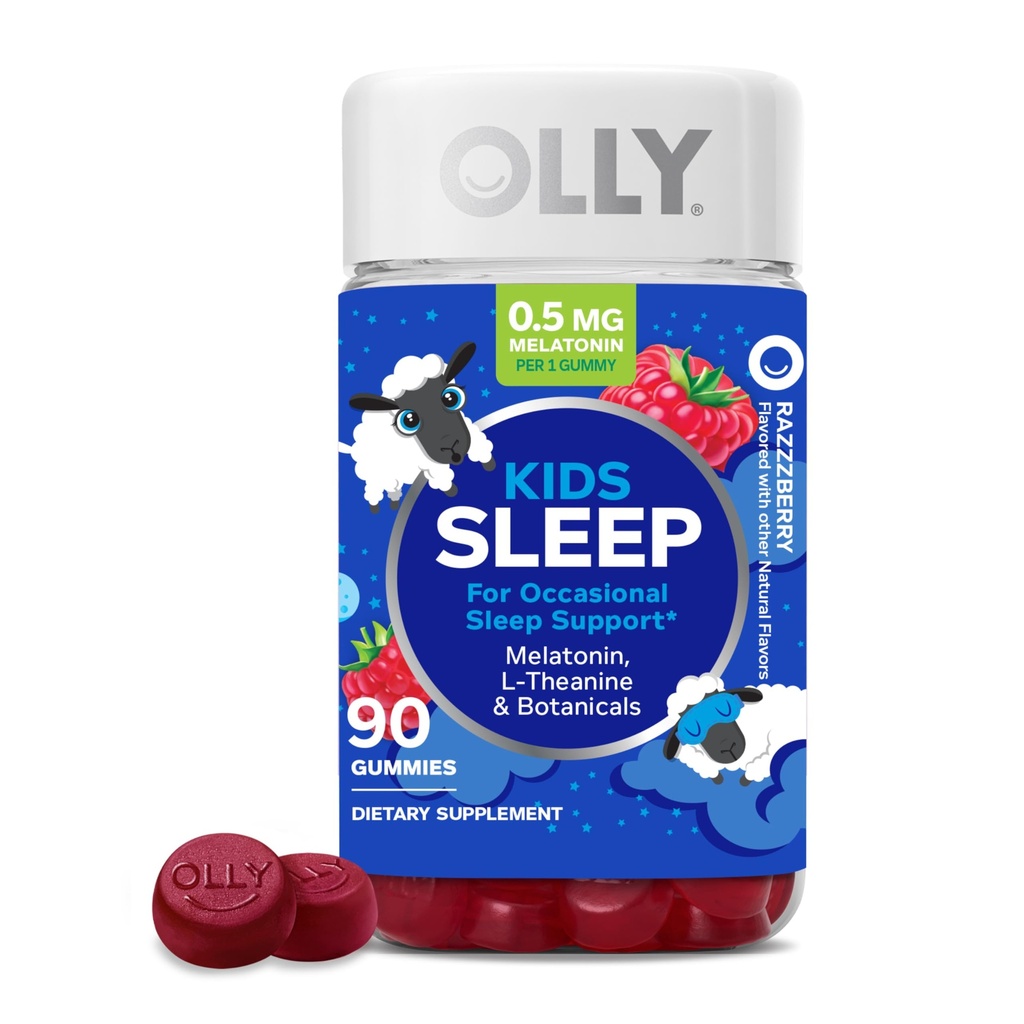 OLLY Enfants Sommeil Gummy, Soutien de sommeil occasionnel, 0.5mg Melatonine, L Theanine, Camomille, et Lemon Baume Extraits, Supplément à la chiche pour enfants, Flaveur de framboises - 90 Comte