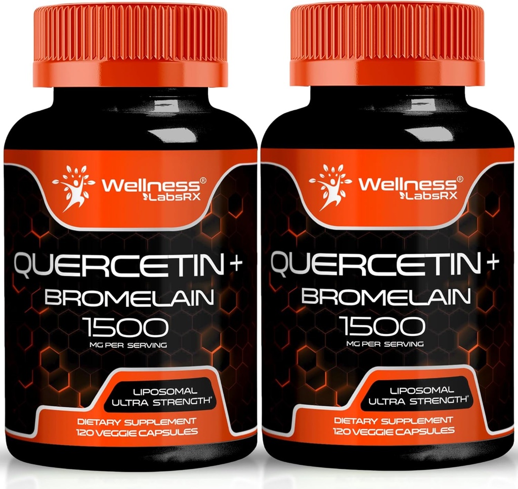 Quercetin avec supplément Bromelain - 1500mg - Prise en charge immunitaire et capsules de santé cardiaque pour les hommes et les femmes, suppléments Quercetin aide à soutenir le système respiratoire articulaire et sain - 120 Compte (2 Pack)
