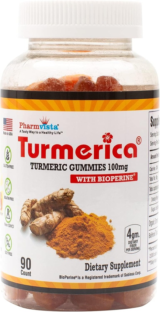 Gummies Curcumine Turcuma 100mg avec Pepper Noir BioPerine pour l'absorption améliorée, 90 Compte, Fabriqué aux États-Unis