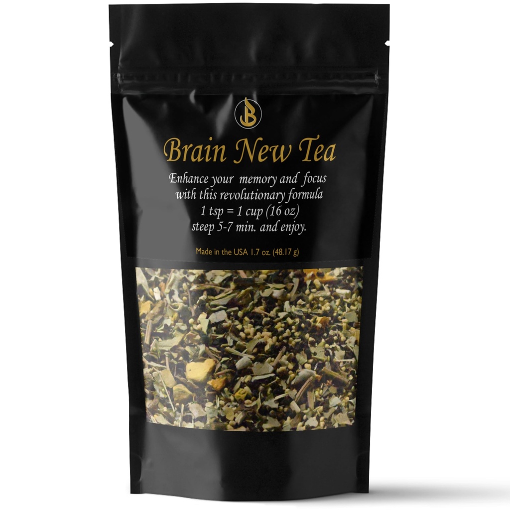 Cerveau Nouveau Thé - Clarté Mentale, Suppléments pour Mémoire et Focus Boost, Nootropic, Brain Fog Relief avec Bacopa, Yerba Mate, Rhodiola Rosea, Gingko Biloba, Gotu Kola, Reishi.