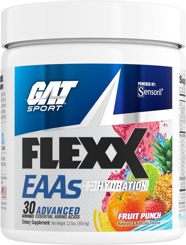 GAT SPORT Flexx AAE + Hydratation, Acides Amino essentiels avancés, 30 portions (Fruit Punch)
