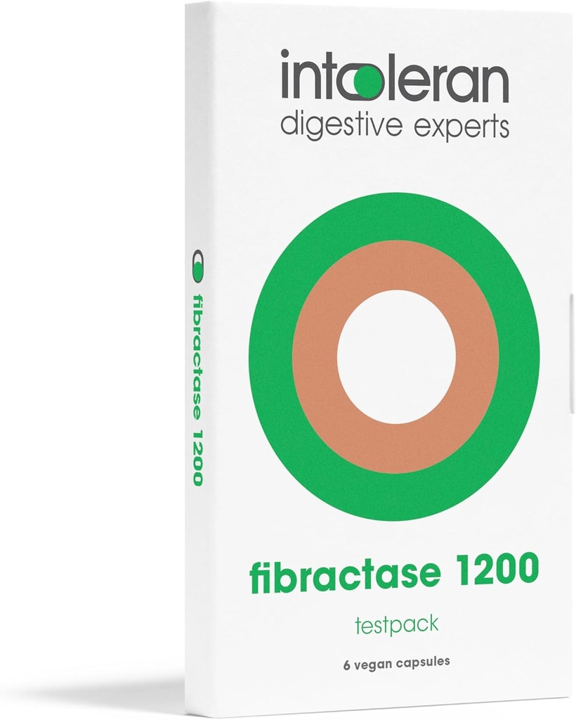 Intoléran Fibractase Forte Enzymes Digestifs Testpack - 6 Capsules.com Supplément pour Fructans et Galactans Intolérance.com aide à digérer les glucides; céréales, légumineuses, oignon, ail et blés.