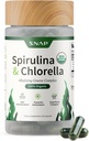 Suppléments de snap Spiruline et Chlorelle Biologique - Protéines Riche Vert Algae Superfood pour l'énergie et le soutien immunitaire, 120 Capsules végétariennes (30 portions, 1 mois d'approvisionnement)