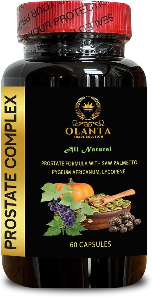Prostate Complex générique tout naturel - Prostate Health Capsules, Pygeum et Saw Palmetto pour les hommes, soutien pour la santé urinaire, extrait de graines de citrouille, extrait de lait - 1 bouteille