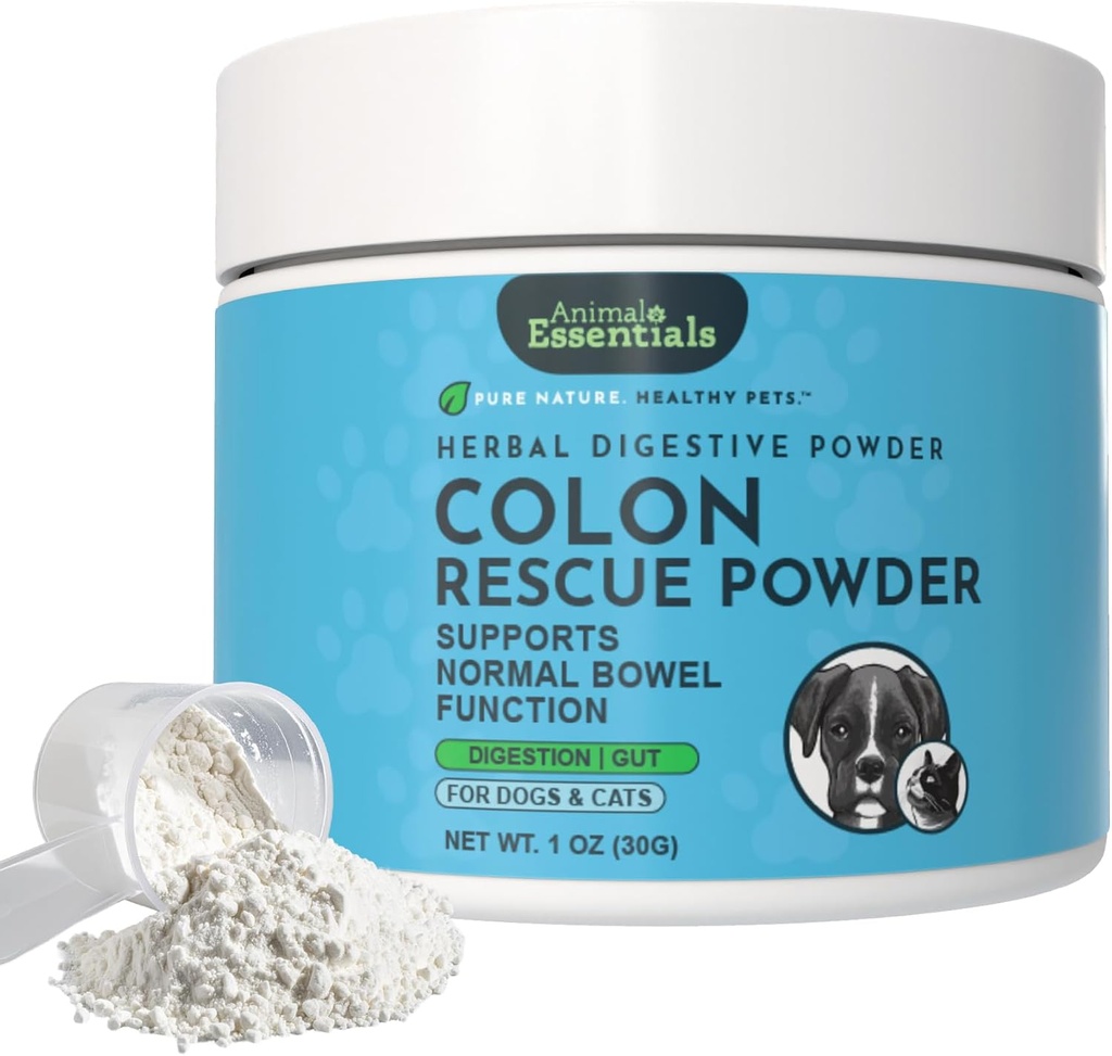 Animal Essentials Colon Rescue Powder - Herbal Digestive Aid for Dogs & Cats, Phytomucil, Healthy Gastrointestinal Tract, Certified Organic Herbs, No Preservatives, Glycerin-Based Formula - 1 Oz