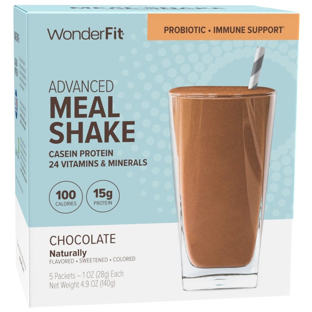 WonderFit par WonderSlim Protein Replacement Meal Shake, Chocolat, Probiotique & Immmune Support, Sans gluten (5ct)
