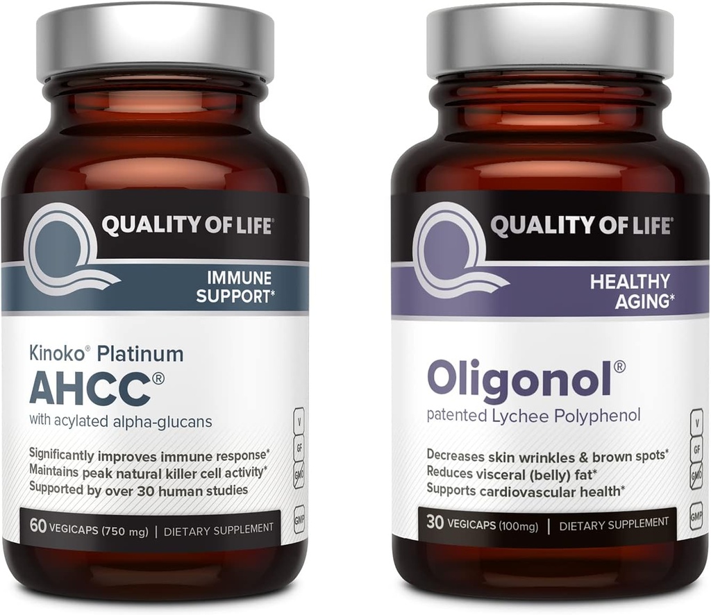 Qualité de vie Kinoko Platinum AHCC 750 mg et Oligonol Lychee Extract - pour le soutien immunitaire, le vieillissement en santé