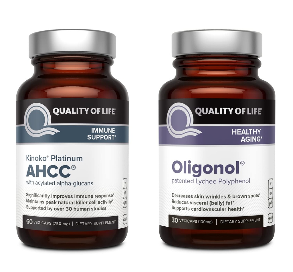 Qualité de vie Kinoko Platinum AHCC 750 mg et Oligonol Lychee Extract - pour le soutien immunitaire, le vieillissement en santé
