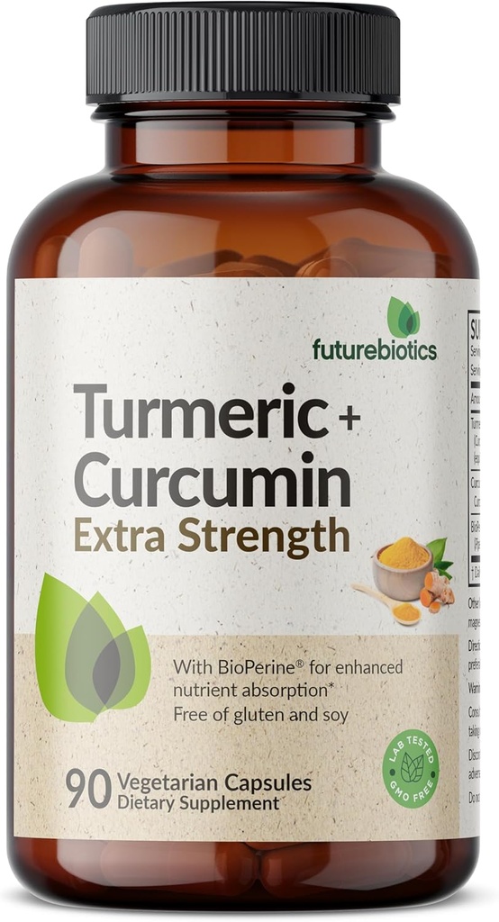 Futurebiotics Turmeric + Curcumin 1500 MG par portion, antioxydant, joint et soutien de digestion avec BioPerine pour l'apport nutritionnel amélioré, non-OGM, 90 capsules végétariennes