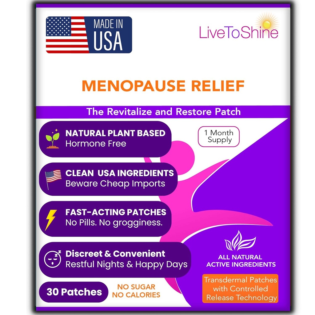 Ménopause & Periménopause Relief Patch – Flash chaud, Mood & Symptom Support – Black Cohosh, Ashwagandha & More – 30 Patches thématiques – USA Made by Live to Shine