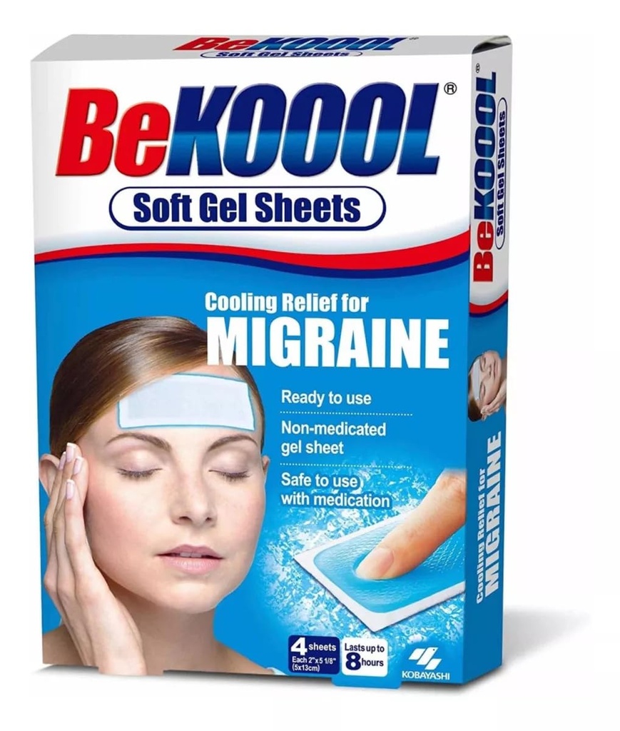 Refroidissement de Kool pour la migraine, feuilles de gel doux, 4 feuilles (paquet de 4)