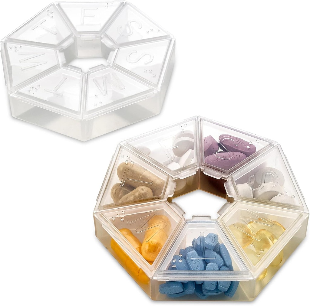 MEDca Weekly Pill Organizer Effacer les rappels de pilules à 7 sides, en forme ronde de 2
