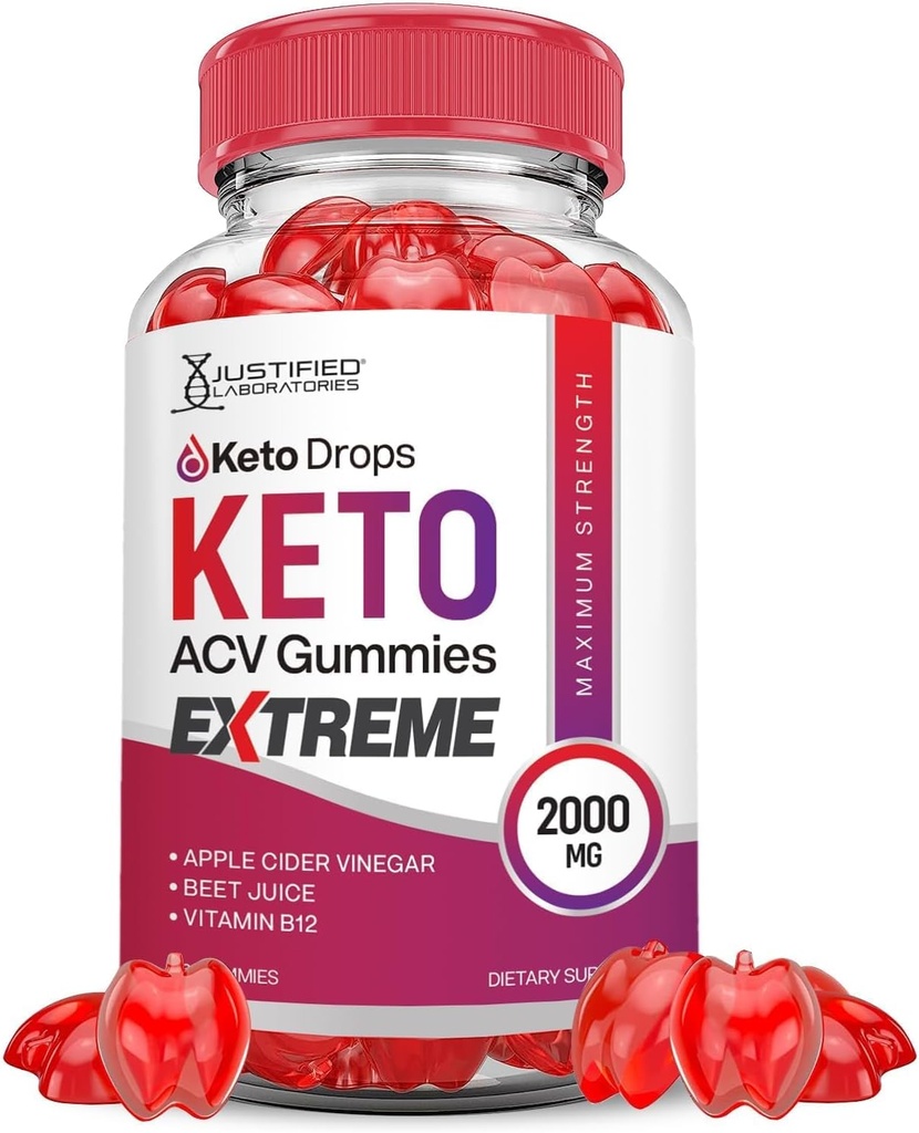Laboratoires justifiés Keto gouttes Keto ACV Gummies Extreme 2000MG Keto gouttes Keto Gummies Formule avancée vinaigre de cidre de pomme avec jus de betterave grenade poudre B12 végétalien non OGM 60 Gummys