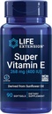 Extension de vie Super Vitamine E, 268 mg (400 UI), Supplément de vitamine E non synthétique favorise la santé des corps entiers, sans gluten, sans OGM, 90 softgels