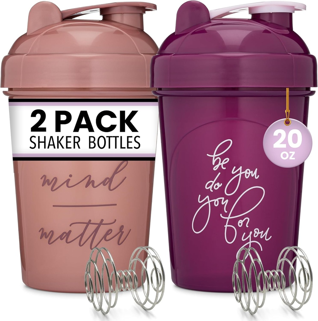 GOMOYO 2-Pack 20-Ounce Protein Shaker Bouteille (Plum & Rose)