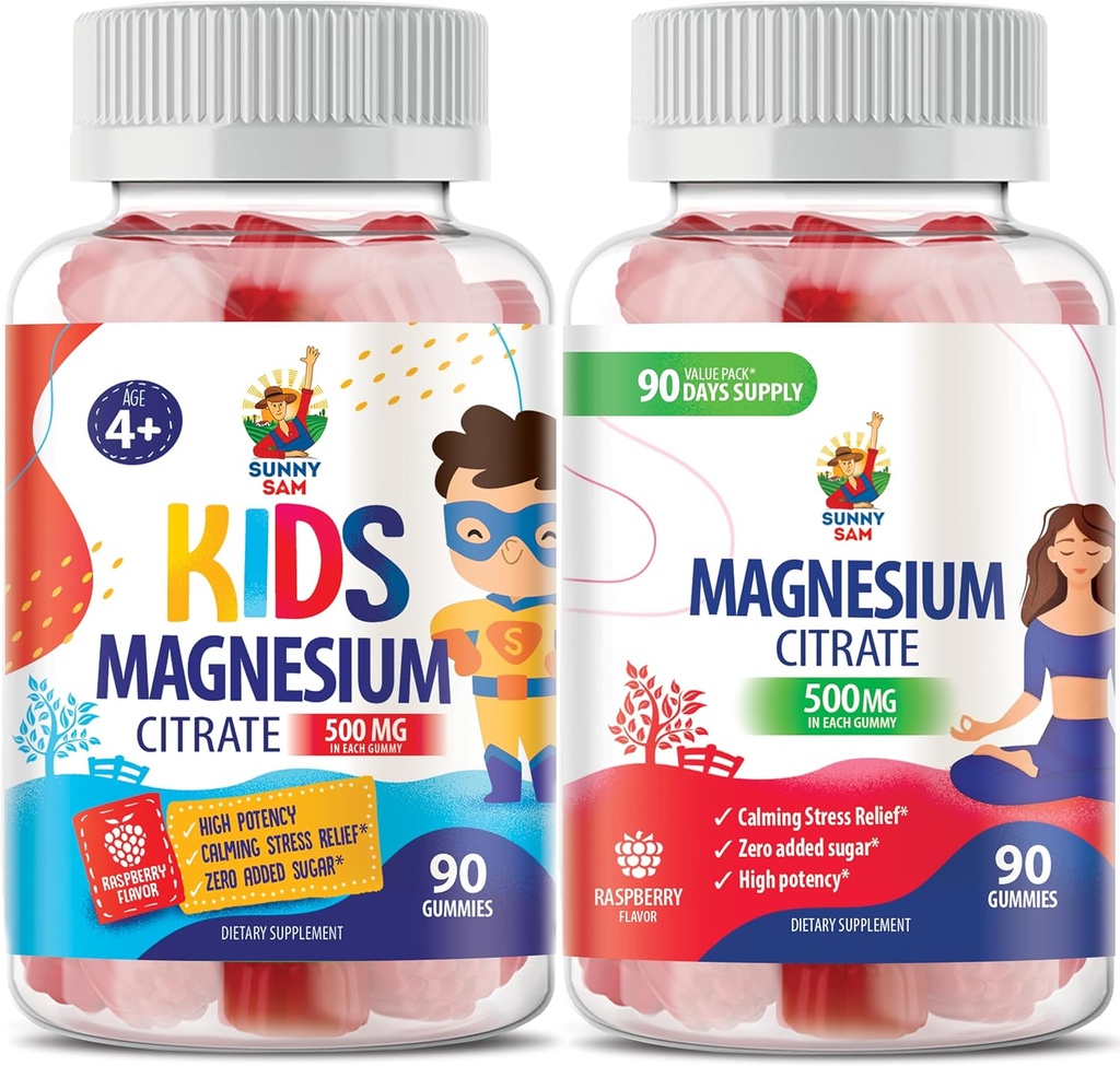 Sanny SAM Magnésium Gommies pour les enfants et les adultes - 500mg - Calme Magnésium Chews - Magnésium Citrate Supplément à croquer pour l'humeur et le soutien musculaire