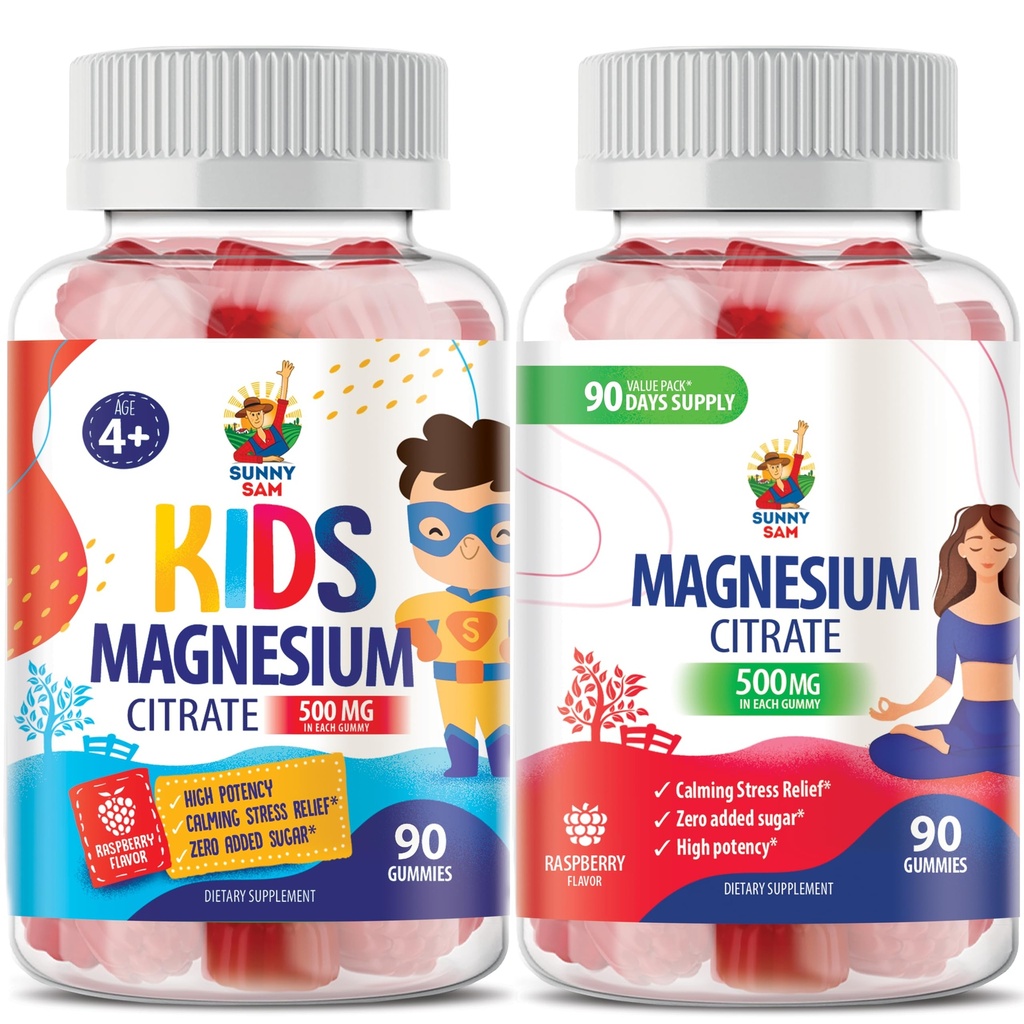 Sanny SAM Magnésium Gommies pour les enfants et les adultes - 500mg - Calme Magnésium Chews - Magnésium Citrate Supplément à croquer pour l'humeur et le soutien musculaire
