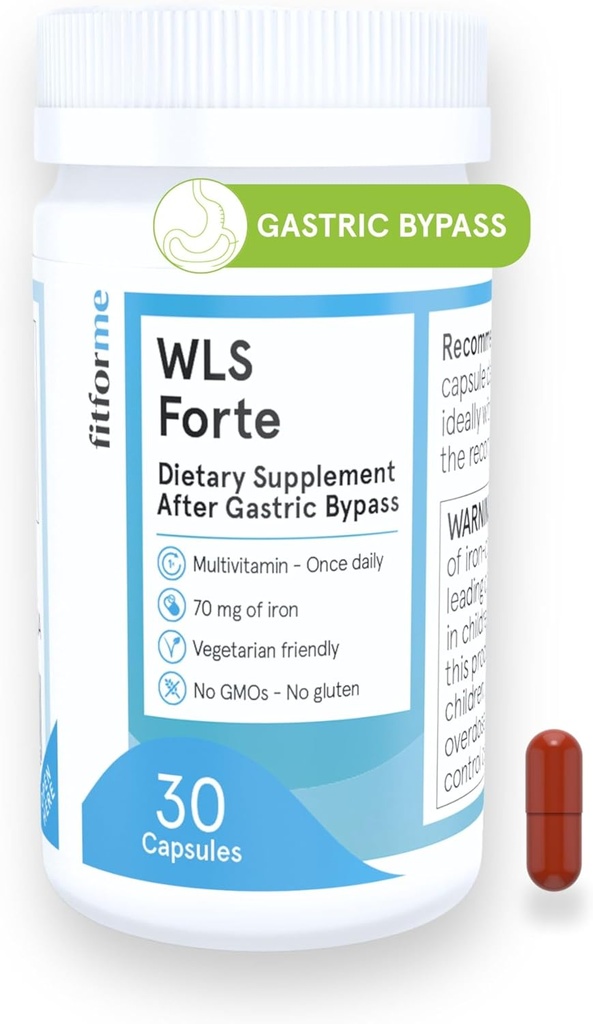 FitForMe Multivitamine bariatrique avec fer, adaptée pour la chirurgie de contournement gastrique – Capsule un jour, 30 jours d'approvisionnement, Capsule WLS Forte facile à avaler, formule scientifique – pour les hommes et les femmes