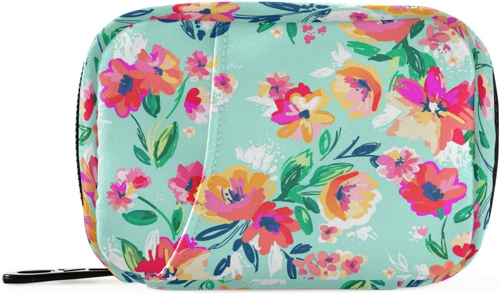 Naanle Watercolor Spring Flowers Pill Box 7 Day Case Bag Travel Organizer with Zipper Portable Weekly Compact Size for Supplement Vitamin Holder A Flower & Green 4.6 x 3.14 x 1.88 Inch