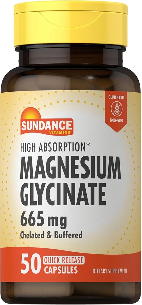 Glycinate de magnésium Sundance Capsules de 665 mg de 50 pilules à libération rapide
