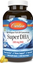 Carlson Super DHA Gems - Suppléments DHA de 500 mg, 640 mg Acides gras, Concentré d'huile de poisson norvégien, Wild-Caught, Capsules d'huile de poisson d'origine durable, 240 Softgels