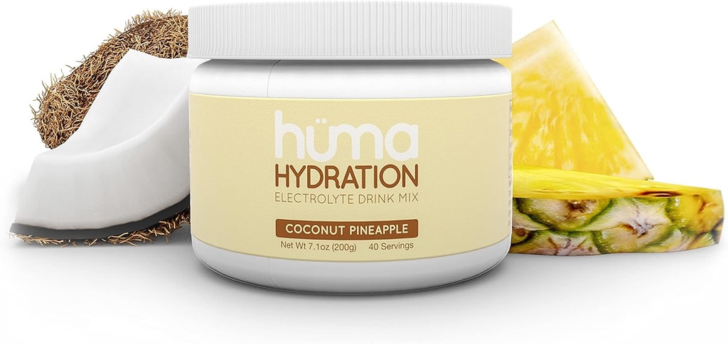 HUMA CHIA Mélange de boisson d'hydratation, ananas de noix de coco, 40 pot de service - faible teneur en calories, poudre d'électrolyte élevée - 100% naturel, 1g de sucre, 10 Cal
