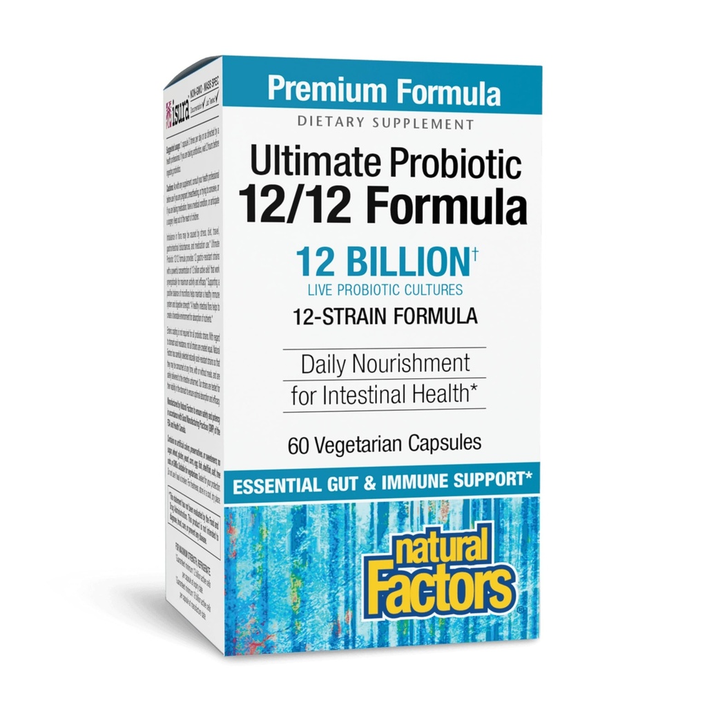 Facteurs naturels Ultime Probiotique 12/12 Formule - Supplément digestif de soutien de la santé avec probiotiques - Supplément immunitaire et de soutien de la santé Gut - 60 Capsules végétariennes (60 portions)