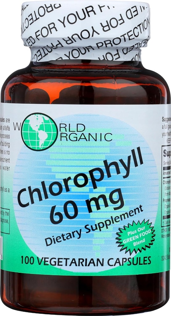 Chlorophylle ORGANIQUE MONDIALE 100 mg 60 capsules, 0,02 livre