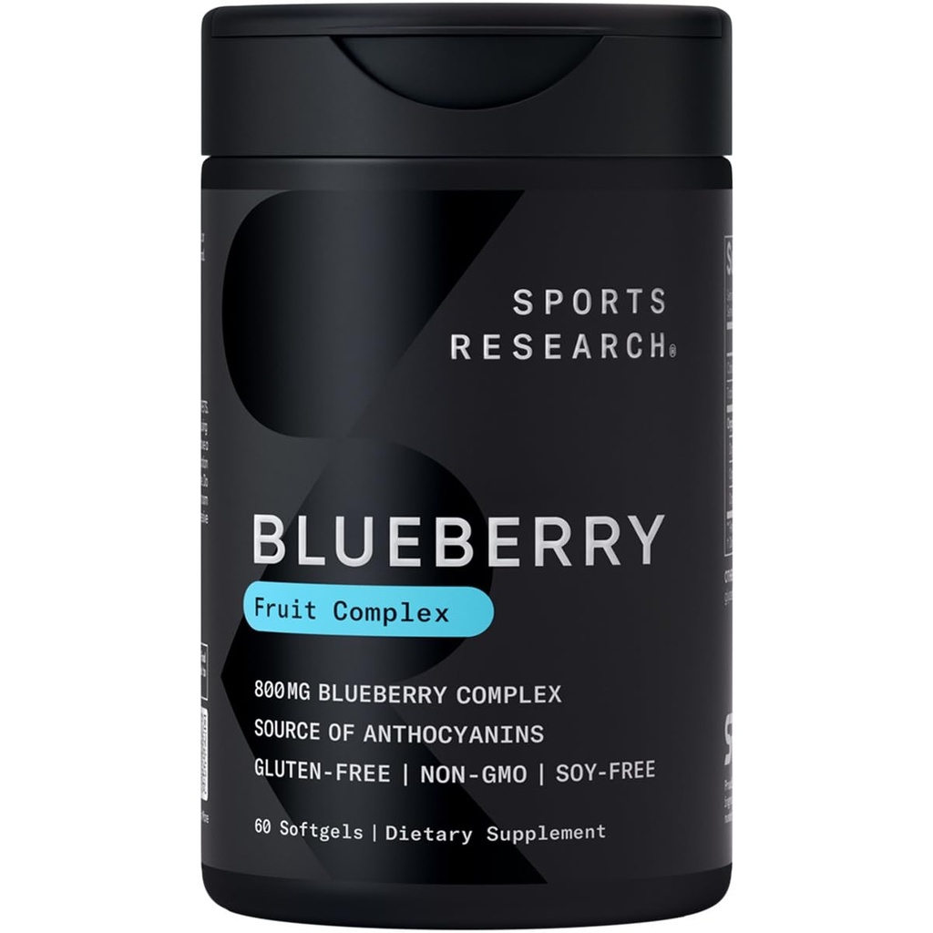 Recherche sportive Capsules de bleuets - Fabriquées à partir de bleuets biologiques avec huile d'olive extra vierge biologique - Sans OGM et sans gluten - 60 softgels liquides