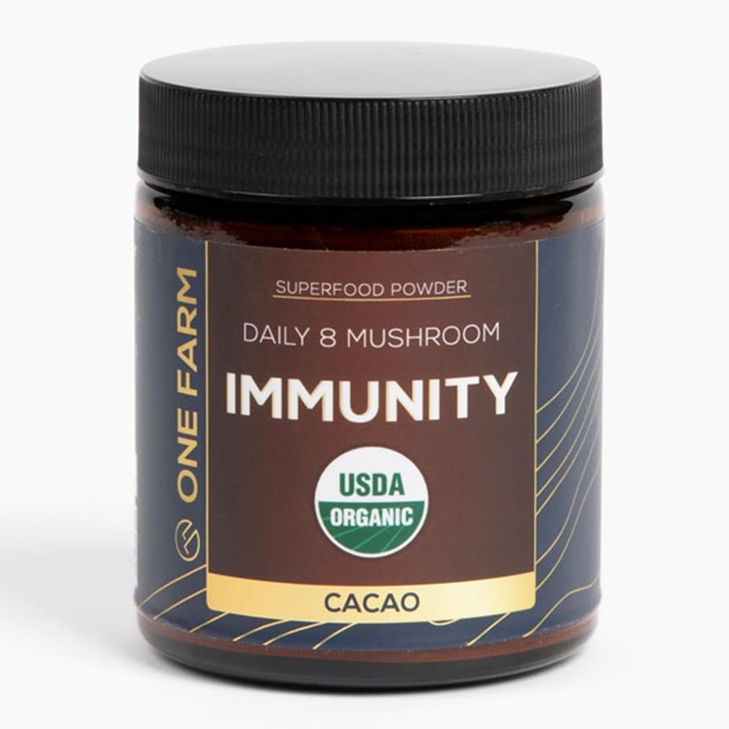 Bio 8 Champignon Immunity Powder, Non-OGM - Turkey Tail, Chaga, Cordyceps, Shiitake, Reishi, Maitake, Lion's Mane, et Mesima - Supplément de Champignon végétalien dans un pot en verre refermable