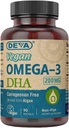 Supplément DEVA Omega-3 DHA, softgel une fois par jour 200 MG, sans carrageenan, sans gélatine, sans poisson, huile d'algue, acides gras oméga-3 - 90 softgels